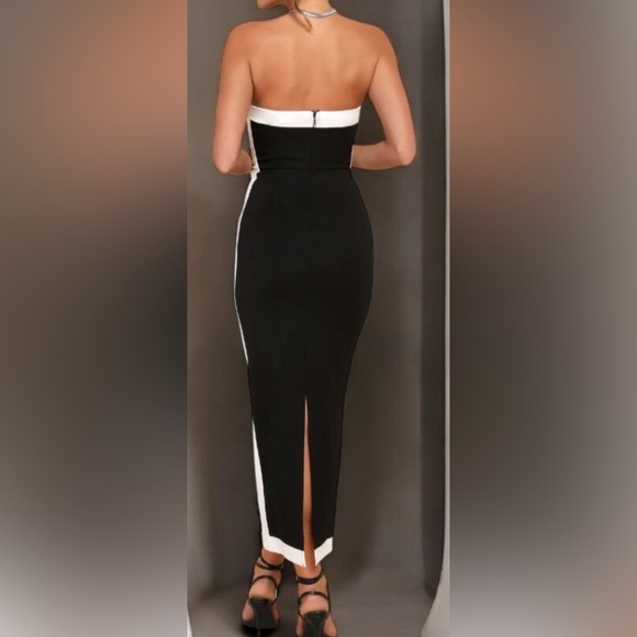 Lulu's Black and White Strapless Dress - Picture 4 of 7